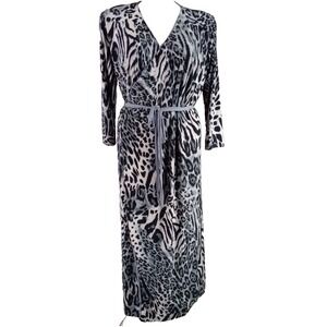 JN Neomi Dress Full Wrap Animal Print Lounge Long Belt Lined Peru SEE MEASURES